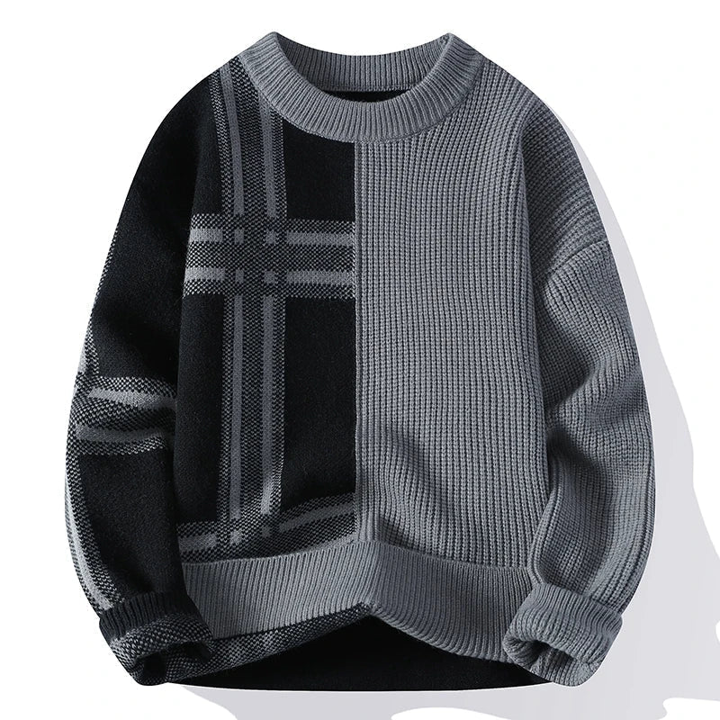 Męski sweter dziany oversize z okrągłym dekoltem