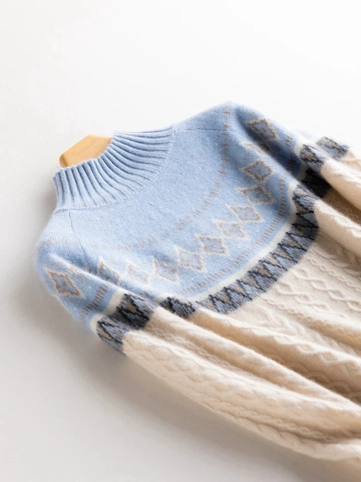 Women's Wool Knit Mock Neck Fair Isle Sweater
