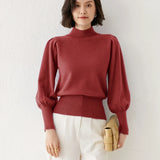Women's Merino Wool Mock Neck Long Sleeve Knit Pullover Jumper
