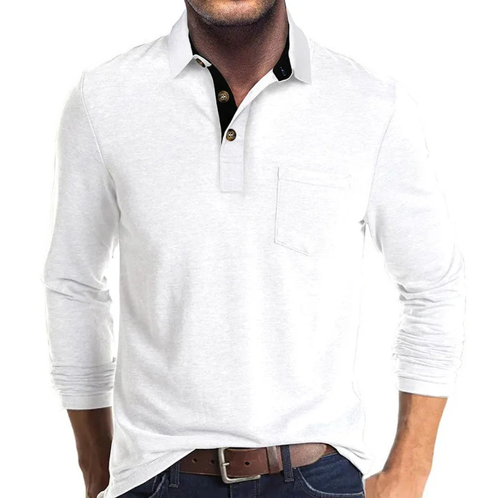 Men's Knit Long Sleeve Polo Shirt Pullover Top