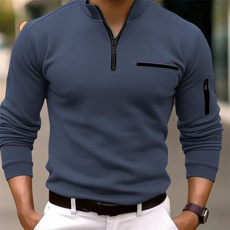 Men's Knit Ribbed Quarter Zip Pullover Jumper Sweater