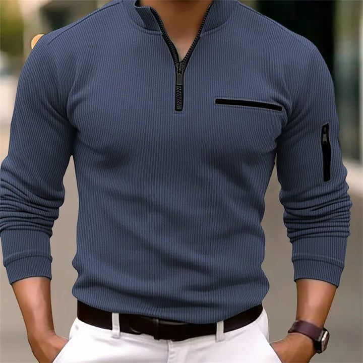 Men's Knit Ribbed Quarter Zip Pullover Jumper Sweater