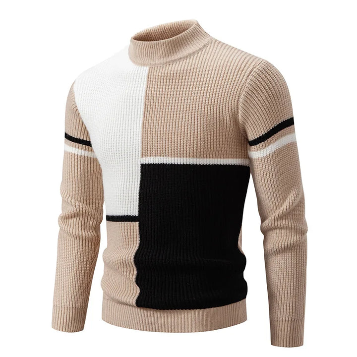 Men's Knit Jumper Wool Mix Mock Neck Pullover Sweater