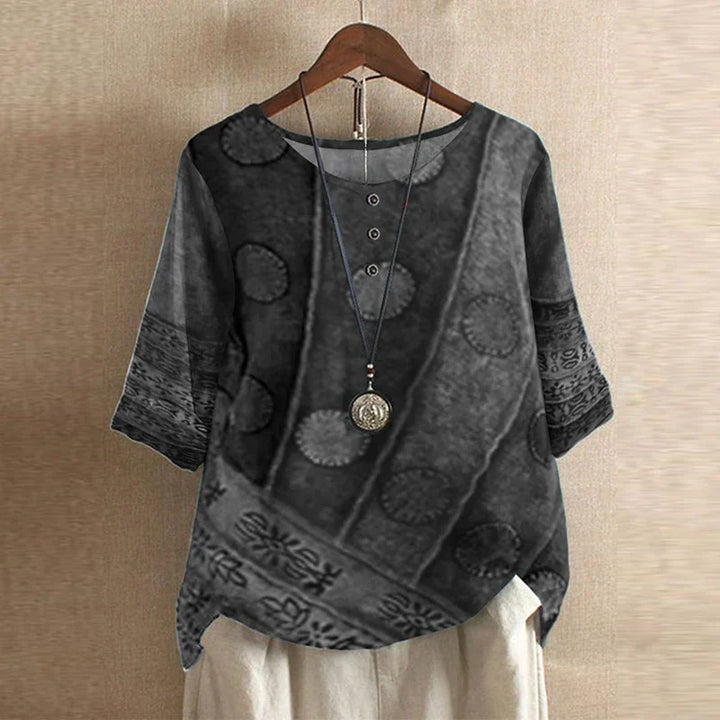 Women's Boho Floral Round Neck 3/4 Sleeve Tunic Blouse Tops