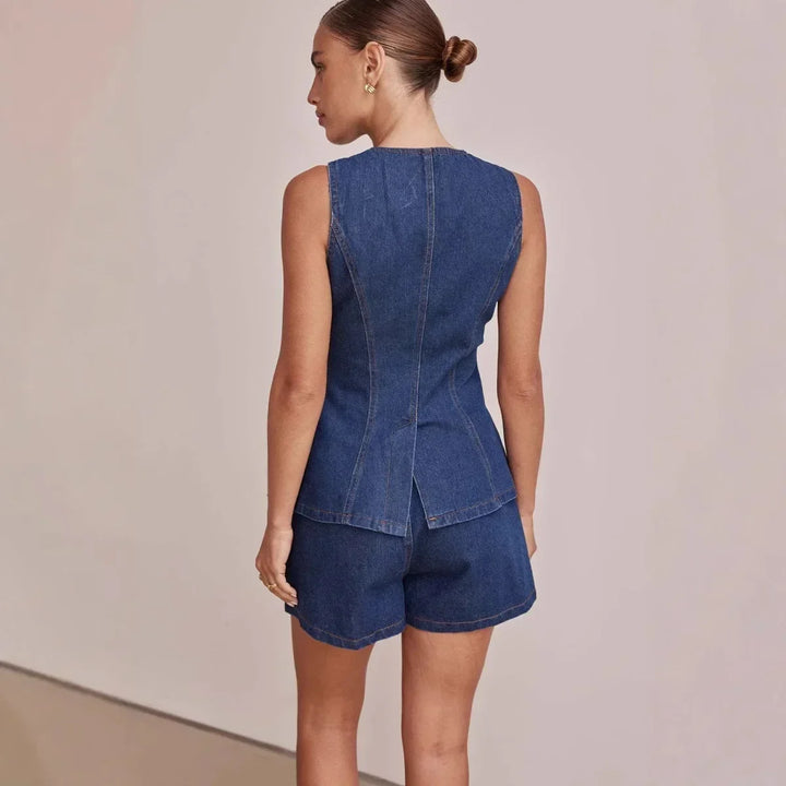 Short en jean pour femme, taille haute, coupe décontractée et ajustée