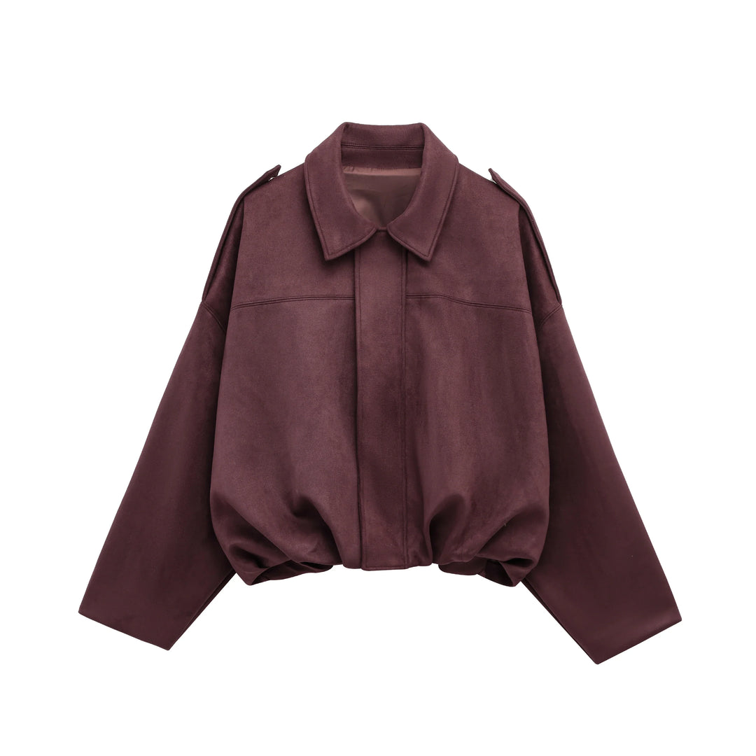 Women's Suede Bomber Jacket Casual Outerwear Coat