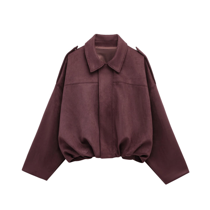 Women's Suede Bomber Jacket Casual Outerwear Coat
