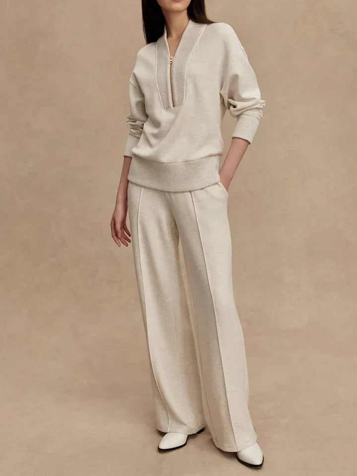 Women’s Knit Zip-Neck Pullover & Wide-Leg Trouser
