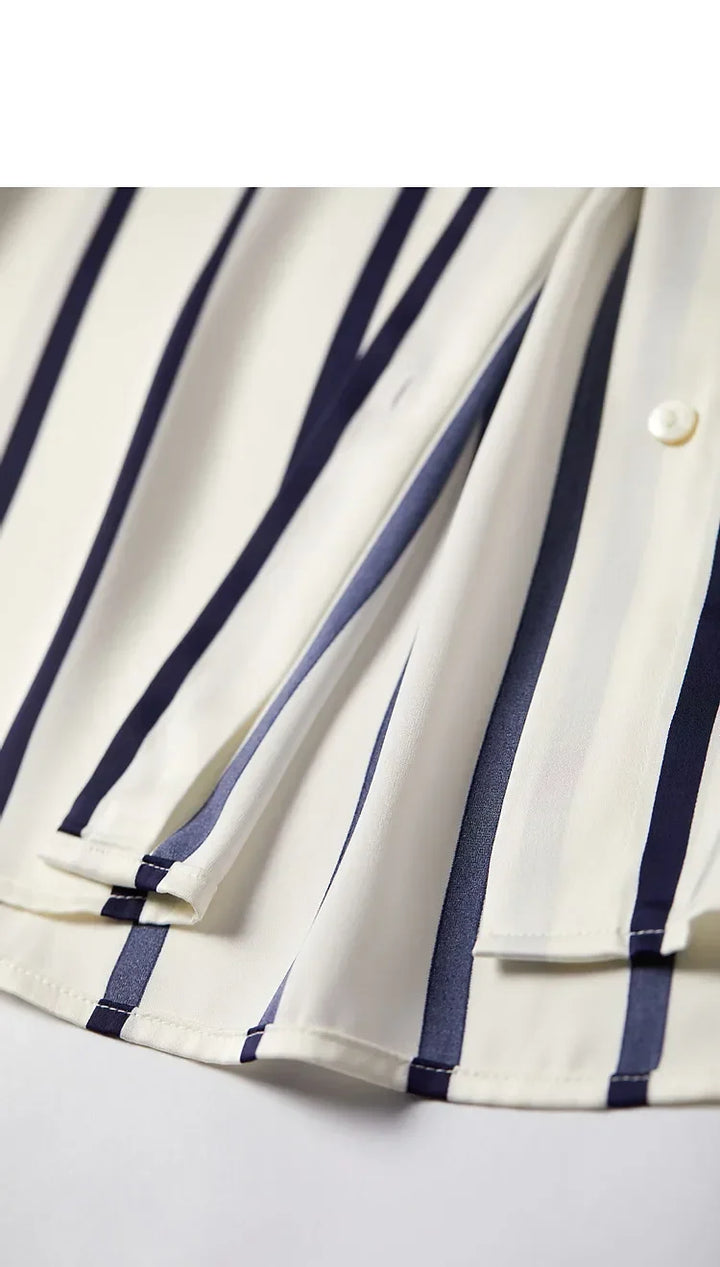 Women's Striped Long Sleeve Linen Shirt Button Up Blouse Tops