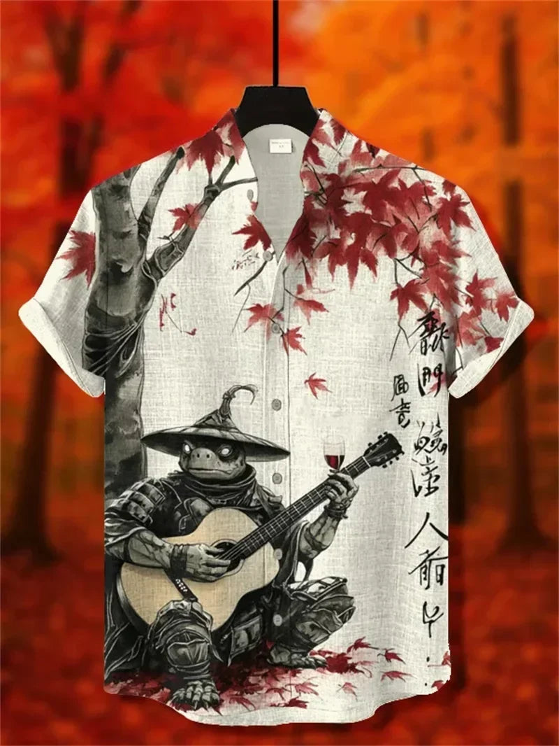 Men's Linen Casual Short Sleeve Hawaiian Graphic Shirt