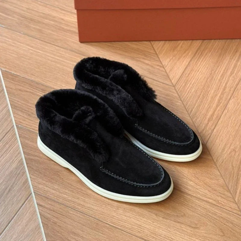 Bottines à enfiler pour femmes en daim doublées de polaire
