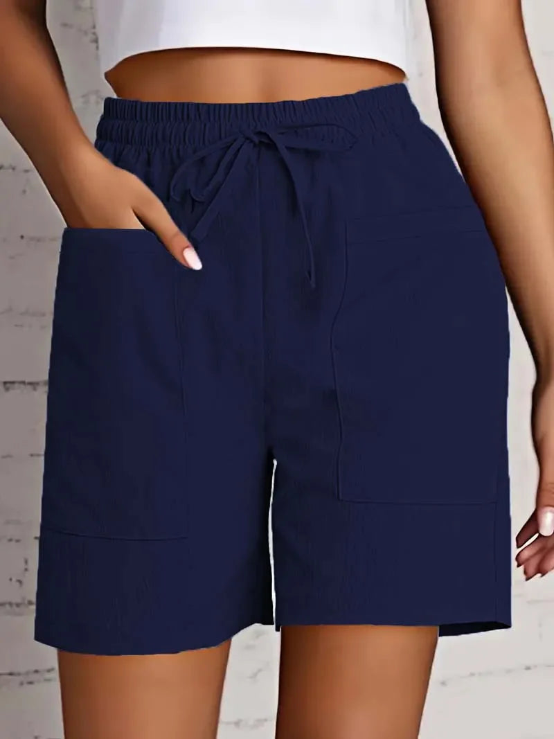 Women's Linen Blend Elastic Waist Casual Bermuda Shorts