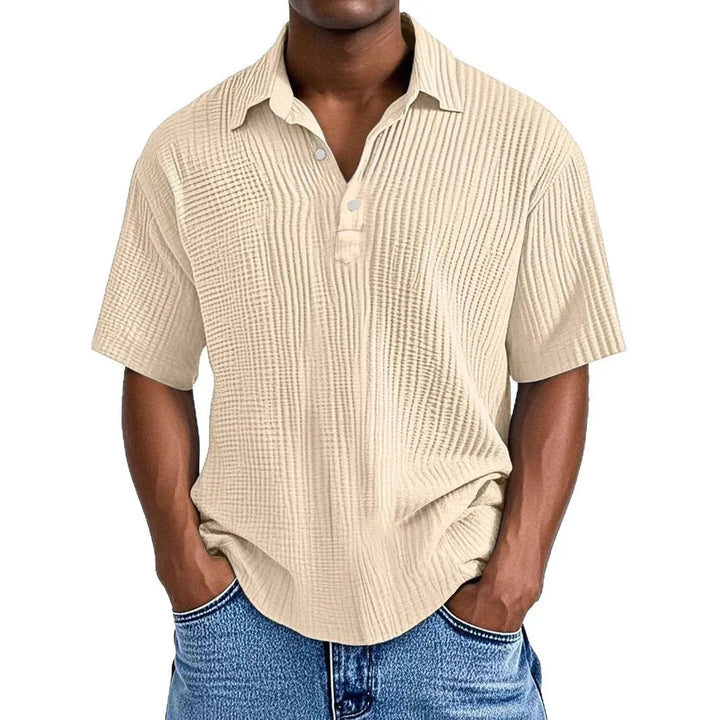 Men's Ribbed Knit Polo Shirt Short Sleeve Casual Top