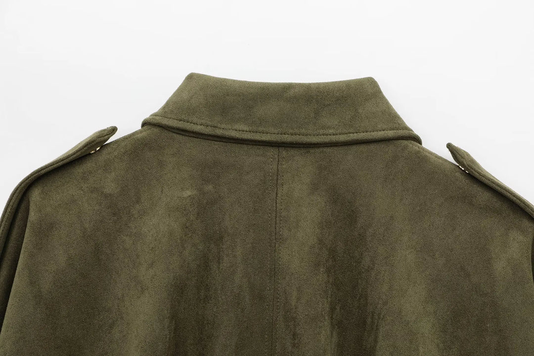 Women's Suede Bomber Jacket Casual Outerwear Coat