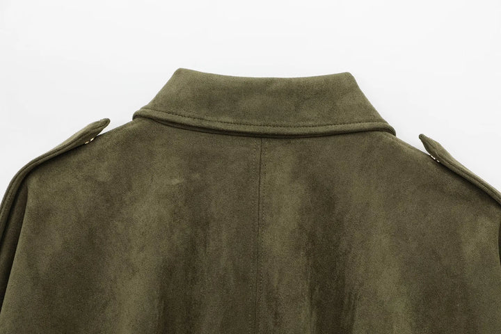 Women's Suede Bomber Jacket Casual Outerwear Coat