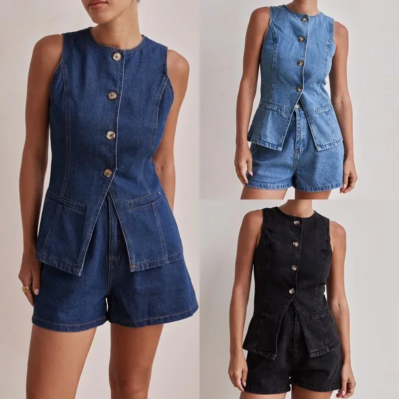 Short en jean pour femme, taille haute, coupe décontractée et ajustée