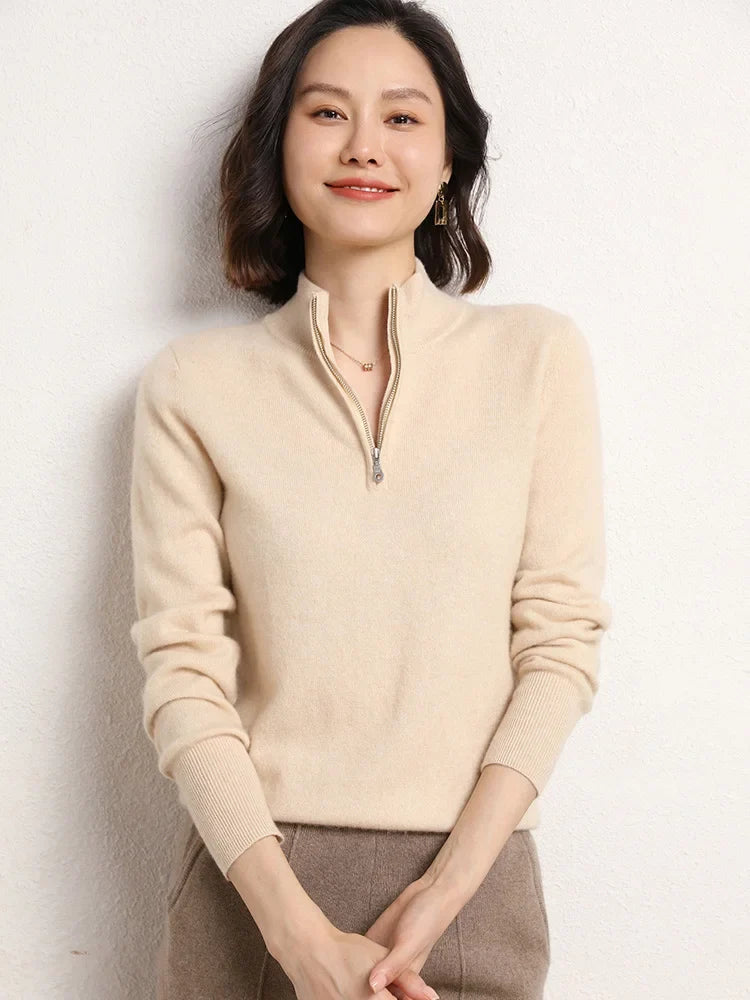 Women's Half Zip Merino Wool Knit Sweater
