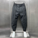Men's Wool Pleated Tapered Trousers with Elastic Waist