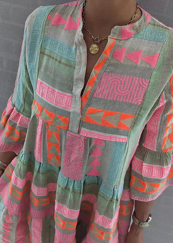 Women's Linen Smock Dress Tiered Boho Mini Casual Tunic