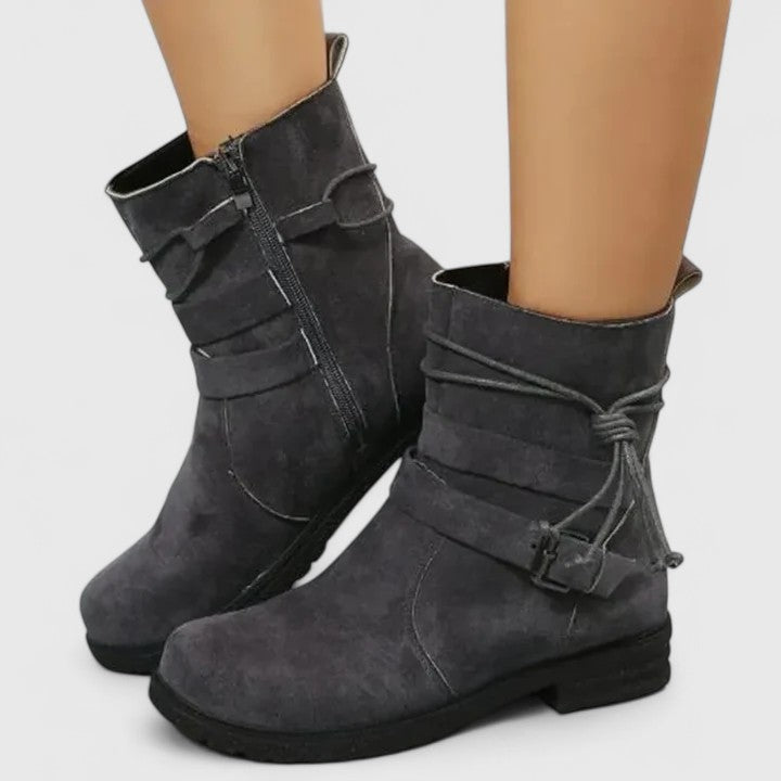 Women's Suede Ankle Boots Flat Casual Round Toe Booties