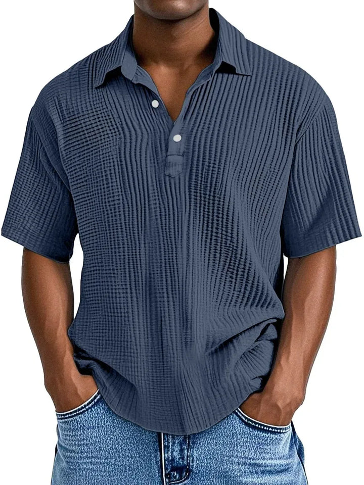 Men's Ribbed Knit Polo Shirt Short Sleeve Casual Top