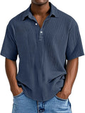 Men's Ribbed Knit Polo Shirt Short Sleeve Casual Top