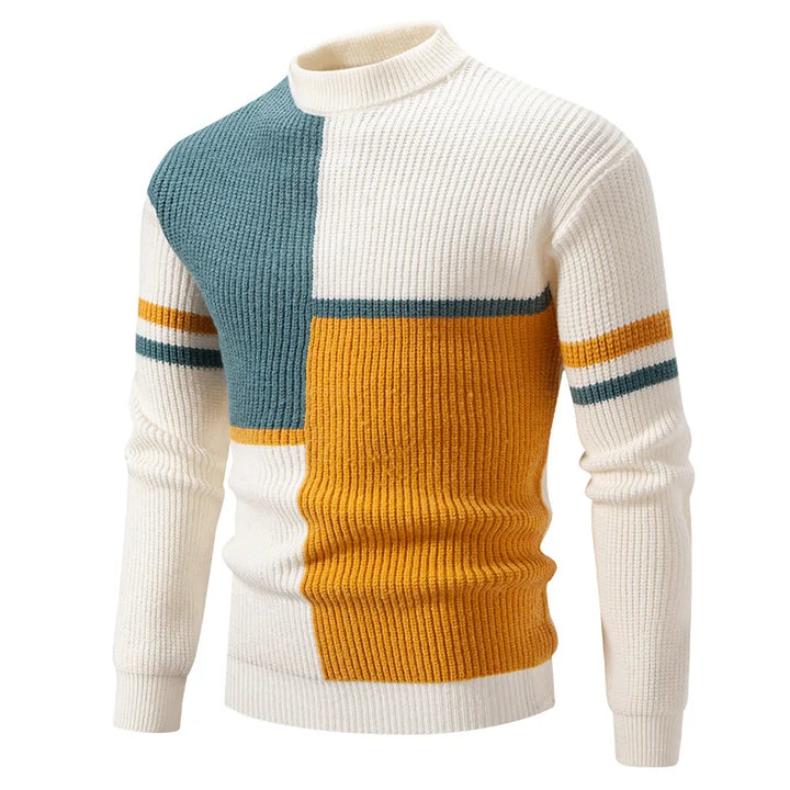 Men's Knit Jumper Wool Mix Mock Neck Pullover Sweater