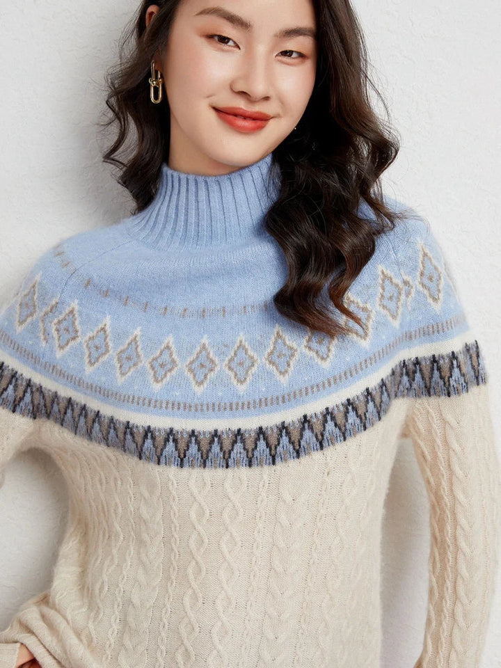 Women's Wool Knit Mock Neck Fair Isle Sweater