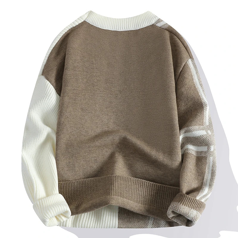 Męski sweter dziany oversize z okrągłym dekoltem