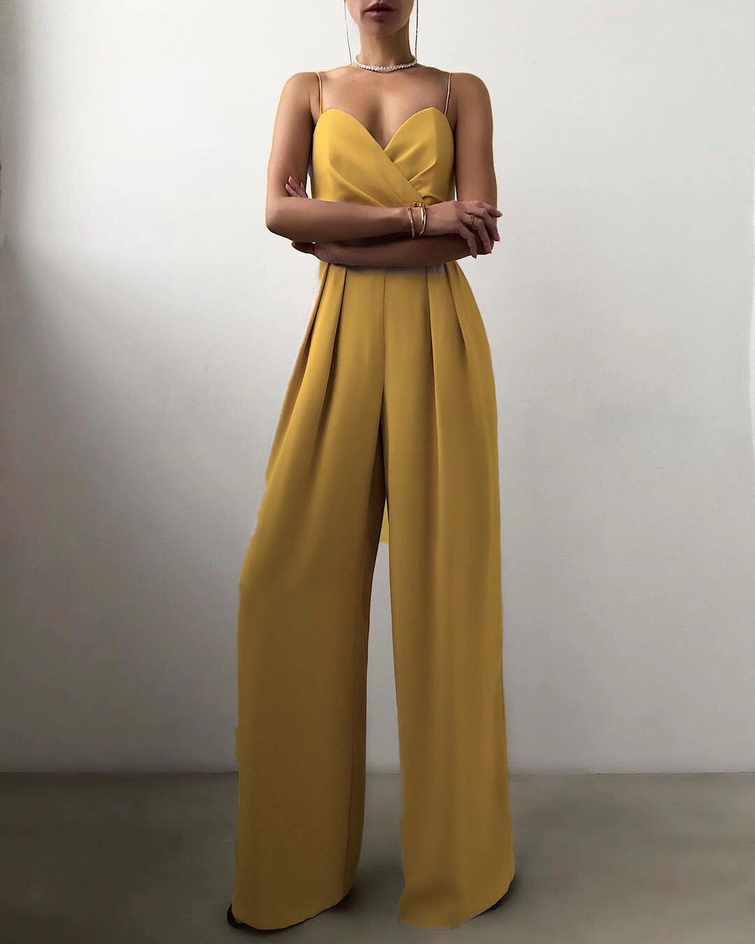 Women's Elegant Wide Leg Sleeveless Satin Jumpsuit Formal Evening Romper