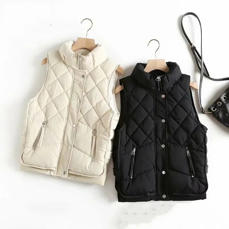 Gilet matelassé sans manches pour femme en nylon, veste d’extérieur rembourrée