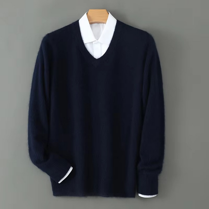 Men's V-Neck Merino Wool Sweater Pullover Knit Jumper Top