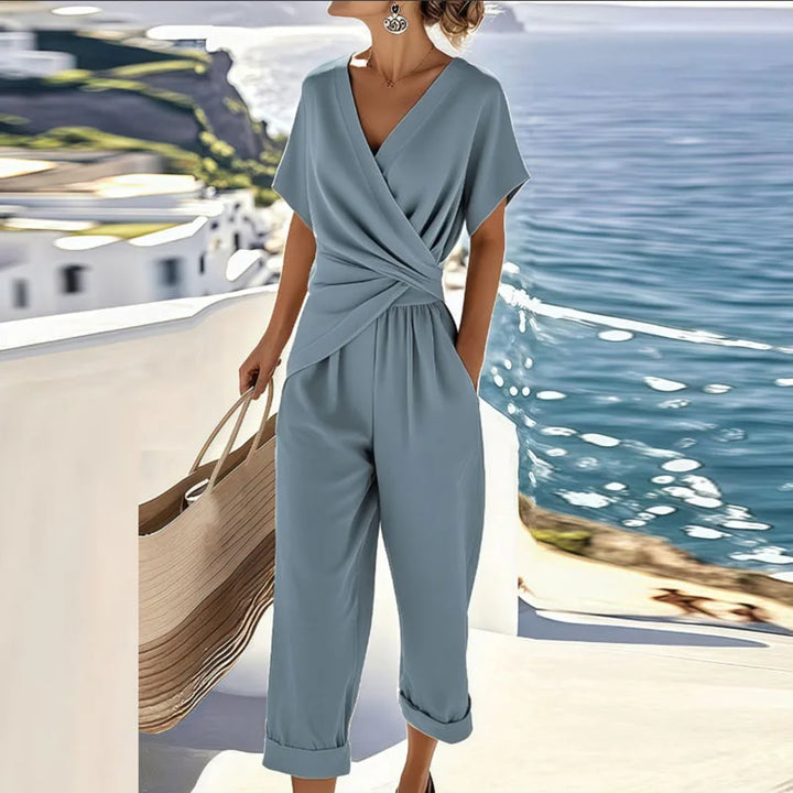 Women's 2 Piece Set Elegant V-Neck Top and Wide Leg Pants