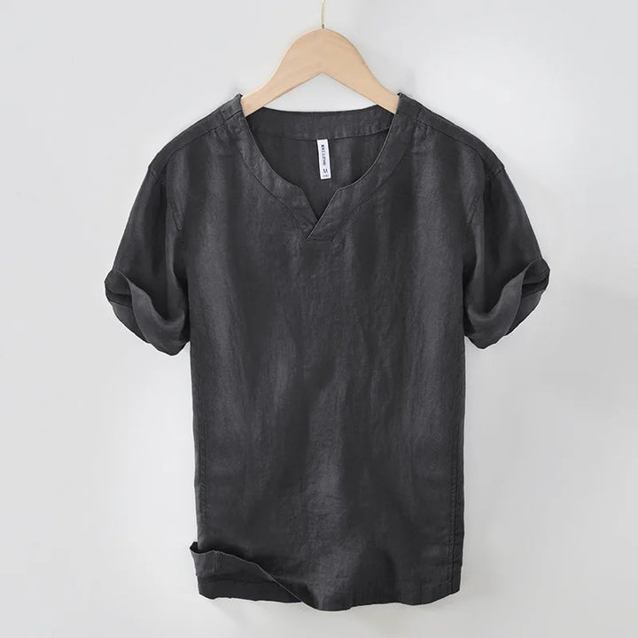 Men’s Linen Blend V-Neck Short Sleeve Shirt
