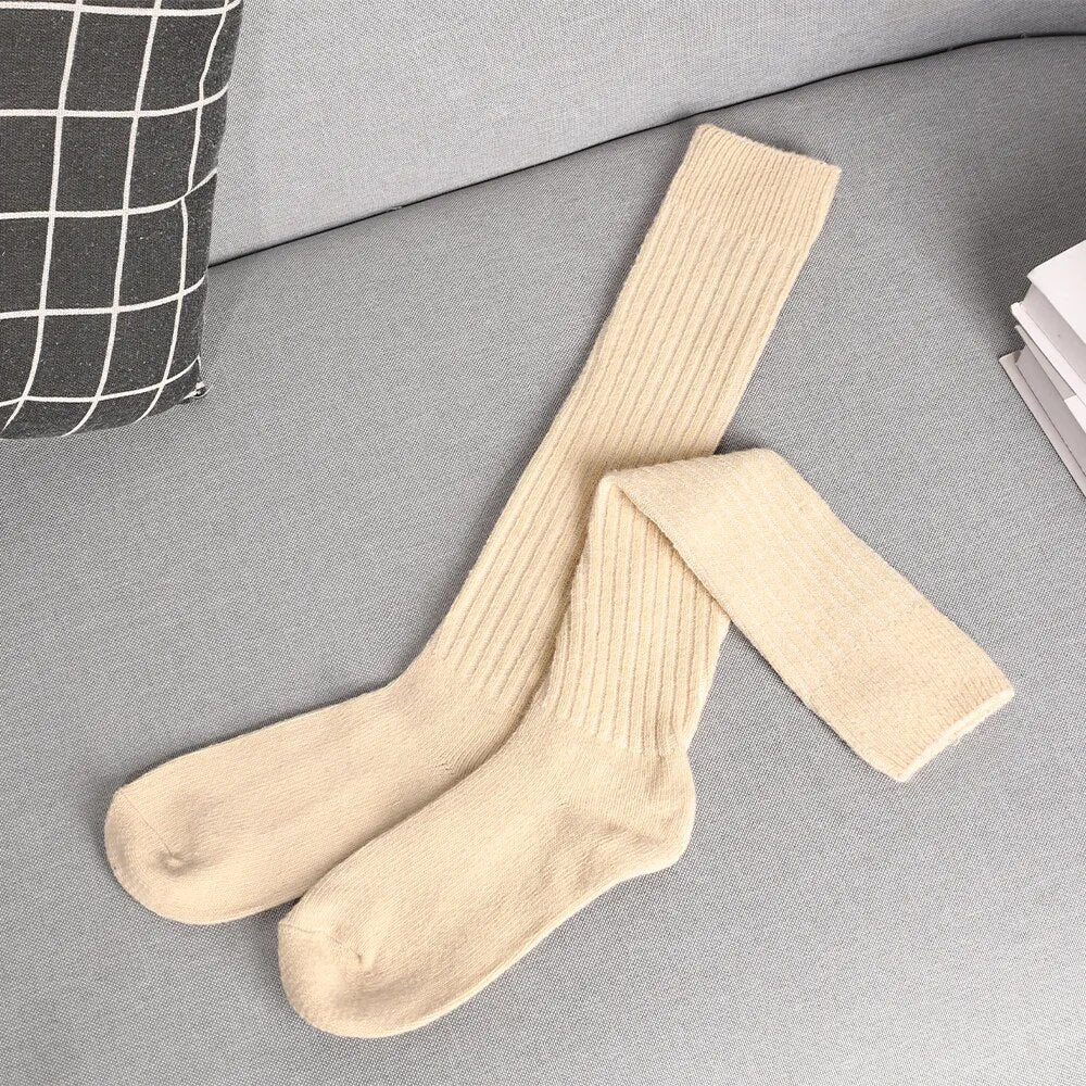 Women's Wool Mix Ribbed Over the Knee Long Slouch Socks
