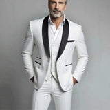 Men's Wool Shawl Lapel 3 Piece Tuxedo Suit Wedding Formal Slim Fit