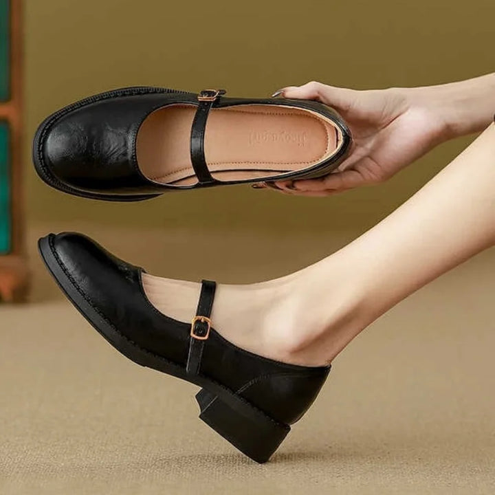 Women's Leather Mary Jane Block-Heel Shoes