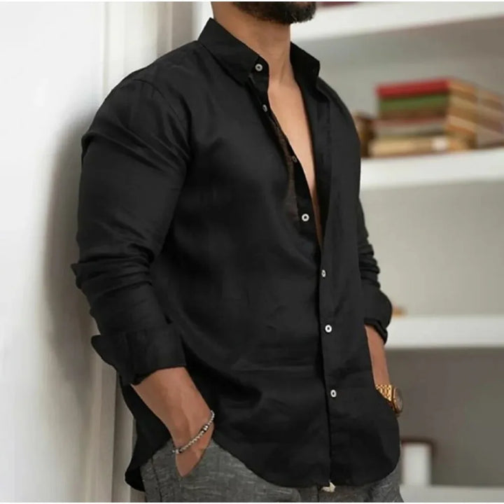 Men's Linen Blend Long Sleeve Casual Button Down Shirt