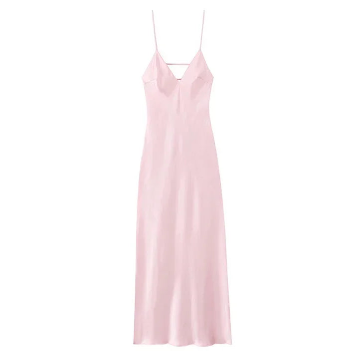 Women's Satin Cowl-Neck Strappy Maxi Dress