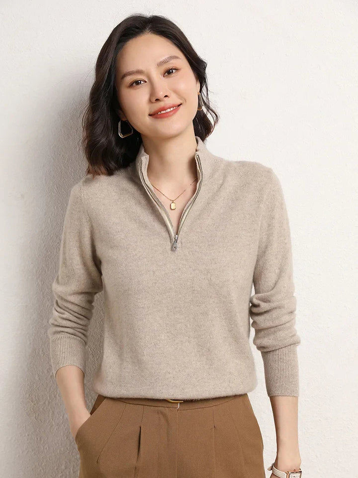 Women's Half Zip Merino Wool Knit Sweater