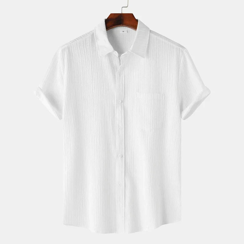 Men's Linen Short Sleeve Shirt Button Up Relaxed Fit Casual Top