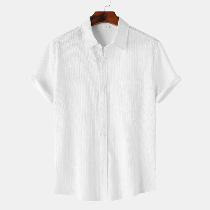 Men's Linen Short Sleeve Shirt Button Up Relaxed Fit Casual Top