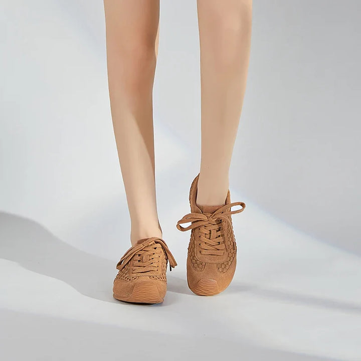 Women's Suede Woven Sneakers Casual Low Top Shoes