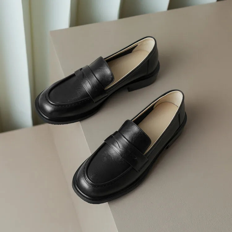Γυναικεία δερμάτινα penny loafers, επίπεδα casual παπούτσια χωρίς κορδόνια