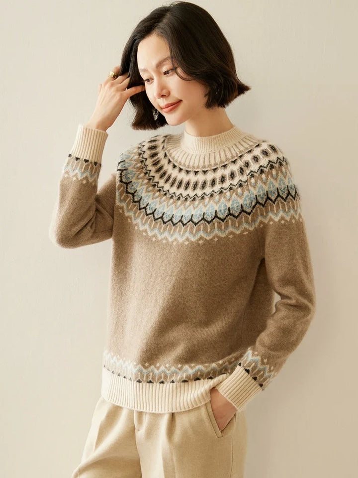 Women's Wool Knit Sweater Pullover Crewneck Fair Isle Knitwear