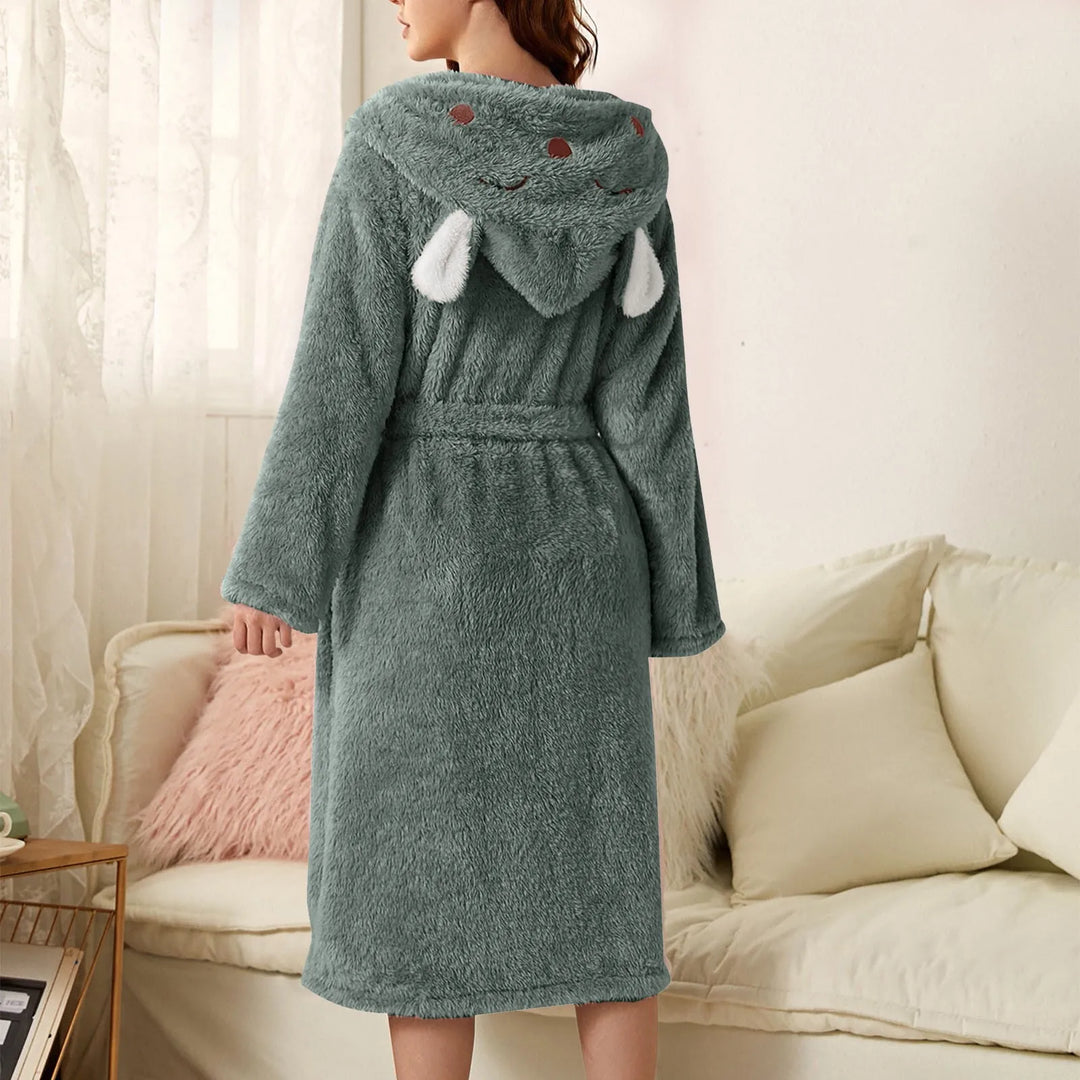 Women's Fleece Hooded Dressing Gown Bathrobe