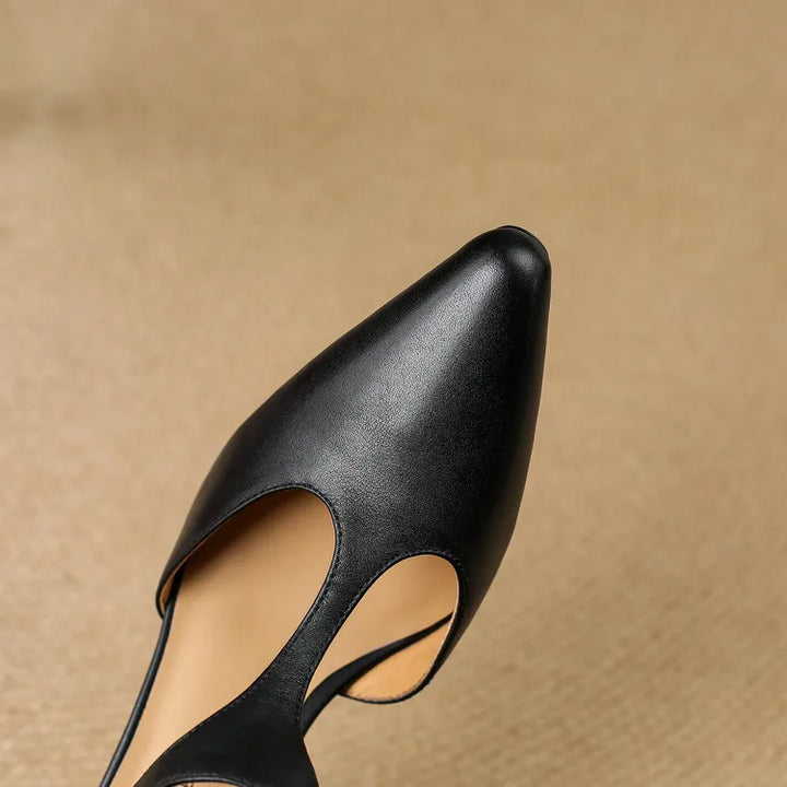 Women's Leather T-Strap High Heels Pointed Toe Pumps Shoes