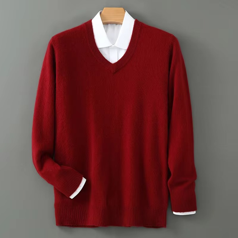Men's V-Neck Merino Wool Sweater Pullover Knit Jumper Top