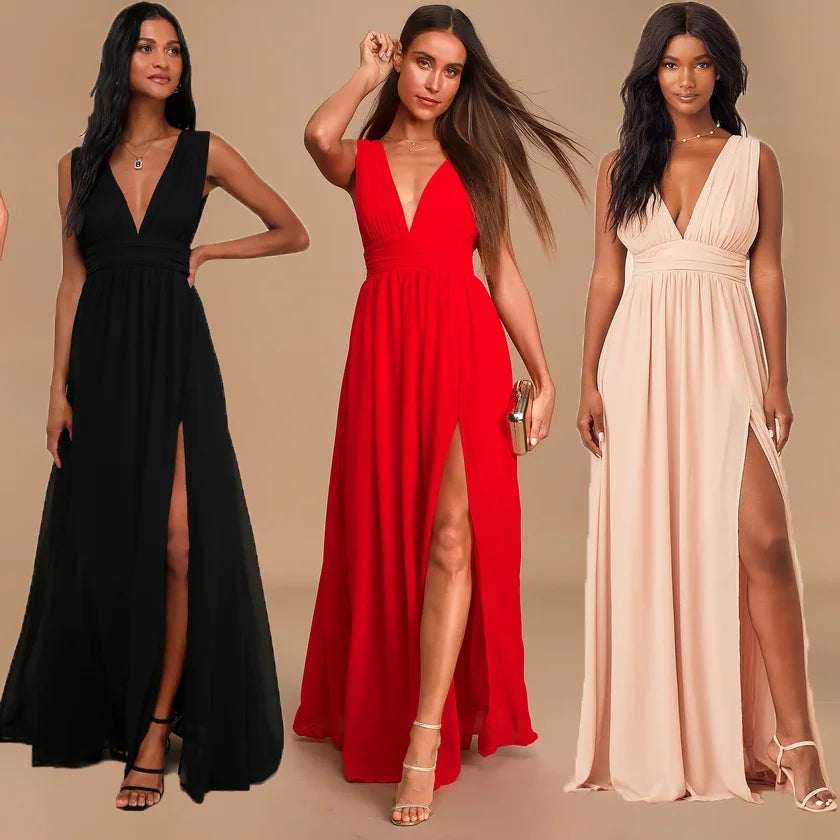 Women's Formal Linen-Blend Maxi Evening Dress