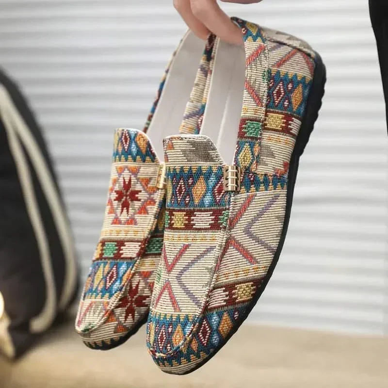 Mocassins à enfiler pour homme en toile à motifs géométriques